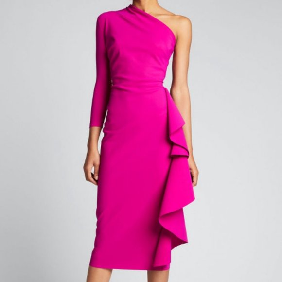 CHIARA BONI LA PETITE ROBE SIA ONE SHOULDER SIDE RUFFLE CYCAMEN DRESS 42 IT/6 US - Picture 1 of 5